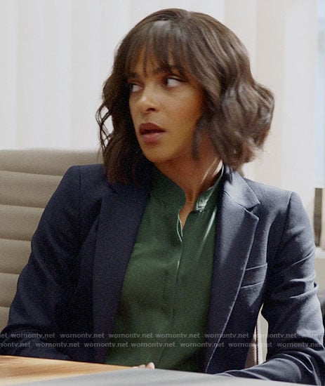Edie’s green blouse and navy blazer on Almost Family