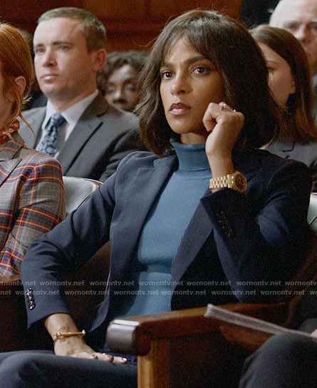 Edie’s navy suit on Almost Family