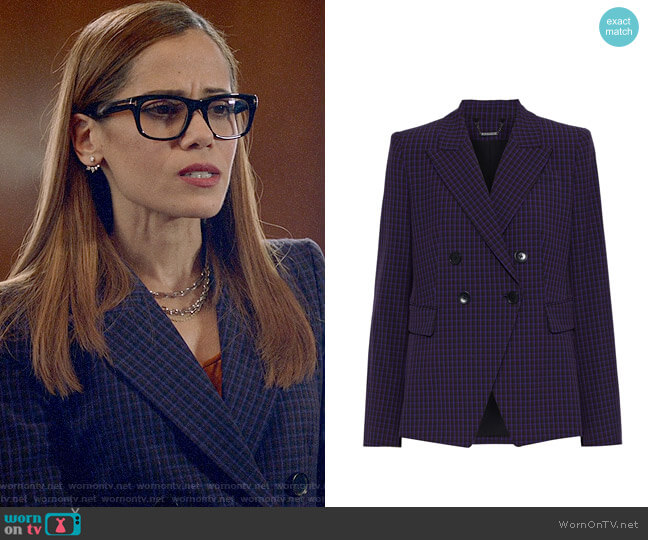 Elie Tahari Jezebel Blazer worn by Amanda Doherty (Victoria Cartagena) on Almost Family