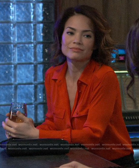 Elizabeth’s red button down shirt on General Hospital