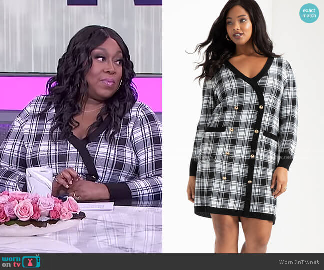 Eloquii Checkered Sweater Dress worn by Loni Love on The Real