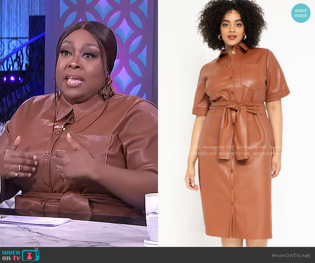 Eloquii Faux Leather Trench Dress worn by Loni Love on The Real