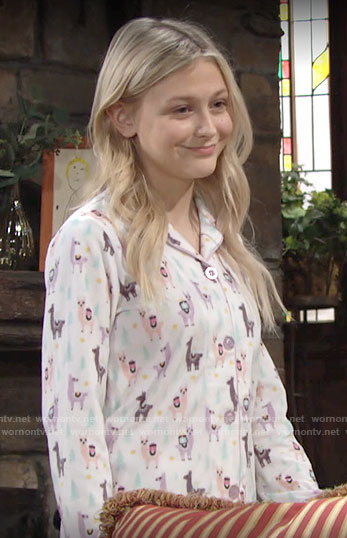 Faith’s llama print pajamas on The Young and the Restless