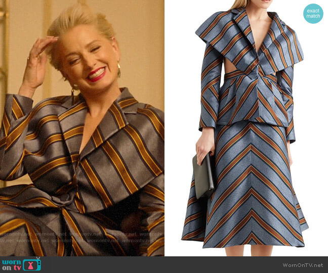 Fendi Cape-effect cutout striped jacquard jacket worn by  Gloria Grandbilt (Katherine LaNasa) on Katy Keene