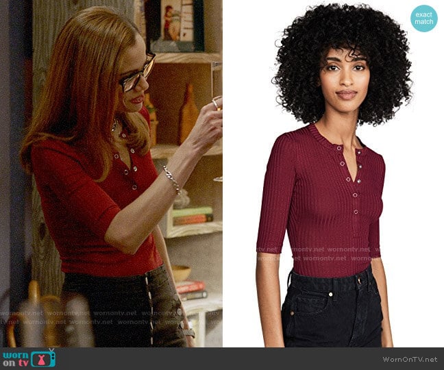 Fleur du Mal Henley Thong Bodysuit in Bordeaux worn by Amanda Doherty (Victoria Cartagena) on Almost Family