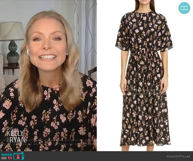Lês Reveries Floral Print Plunge Back Silk Dress worn by Kelly Ripa on Live with Kelly and Mark