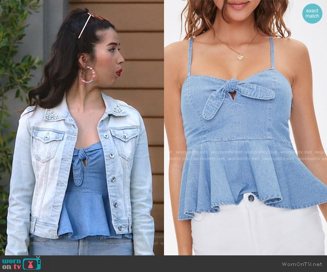Forever 21 Chambray Tie Bust Cami worn by Cheyenne (Nichole Bloom) on Superstore