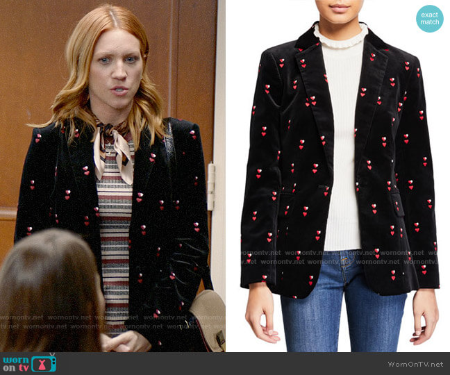 Frame Heart-Embroidered Velvet Classic Blazer worn by Julia Bechley (Brittany Snow) on Almost Family