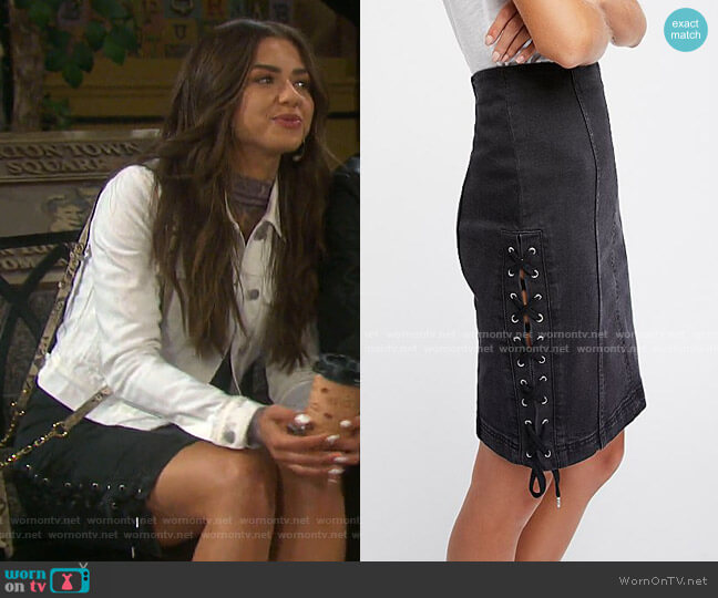 Free People Denim Lace-Up Skirt worn by Ciara Brady (Victoria Konefal) on Days of our Lives