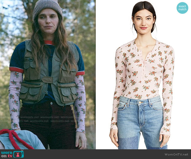 Free People One Of The Girls Long Sleeve Tee in Tulip Combo worn by Rio (Lake Bell) on Bless This Mess