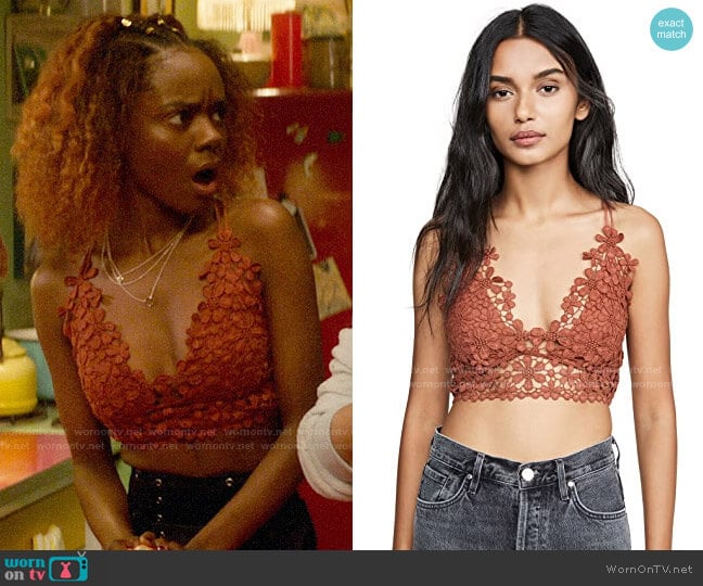 Free People Miss Dazie Bralette in Coconut Shell worn by Josie McCoy (Ashleigh Murray) on Katy Keene