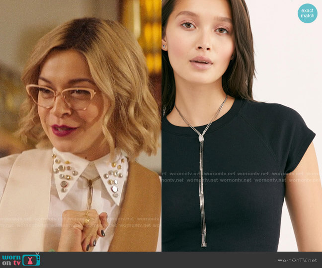 Free People Olivia Bolo Necklace worn by Pepper Smith (Julia Chan) on Katy Keene