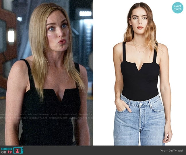Free People Pippa V-Wire Bodysuit in Black worn by Sara Lance (Caity Lotz) on Legends of Tomorrow