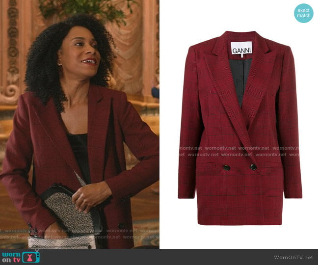 Ganni Suiting Checked Blazer worn by Maggie Pierce (Kelly McCreary) on Greys Anatomy