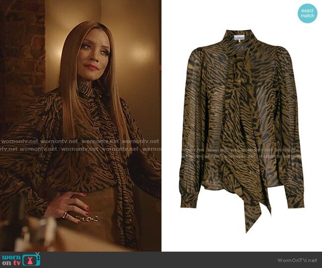 Ganni Animal Print Blouse worn by Dominique Deveraux (Michael Michele) on Dynasty