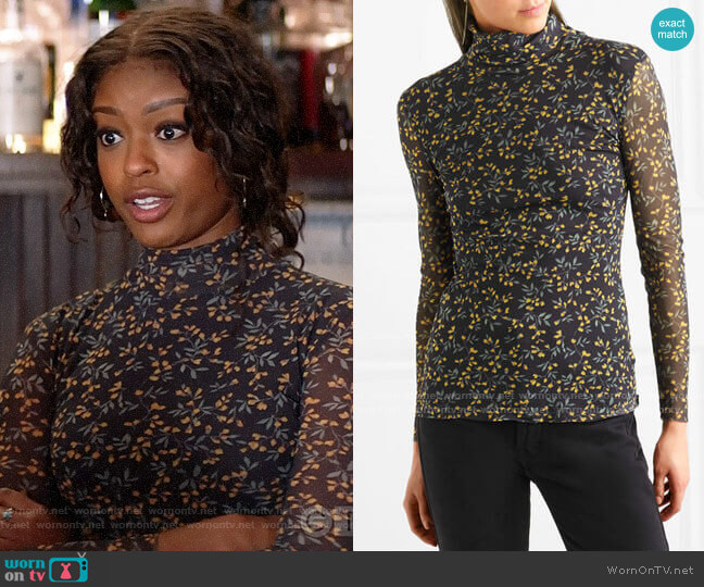 Ganni Tilden Mesh Turtleneck Top worn by Ali Finer (Javicia Leslie) on God Friended Me