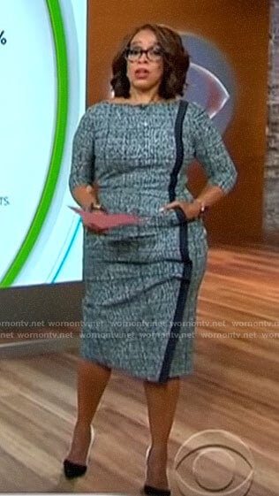 Gayle’s plaid dress with contrasting stripe on CBS Mornings