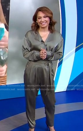 Ginger’s green satin jumpsuit on Good Morning America
