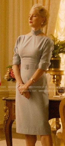 Gloria’s light blue choker neck dress on Katy Keene