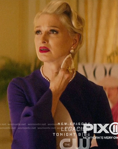 Gloria’s purple bell-sleeve dress on Katy Keene