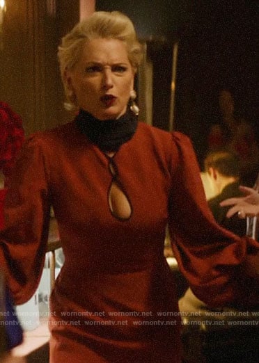 Gloria’s red keyhole dress on Katy Keene