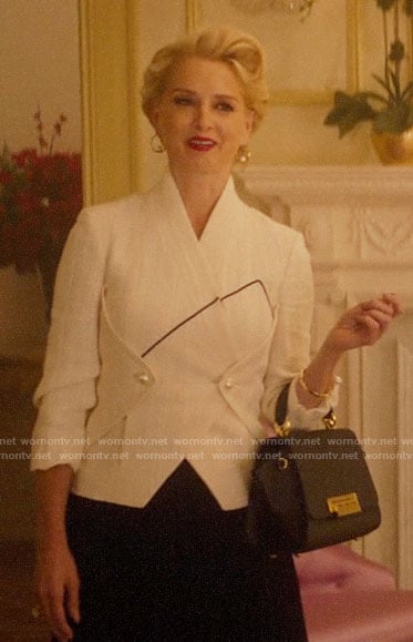 Gloria’s white jacket with pearl buttons on Katy Keene