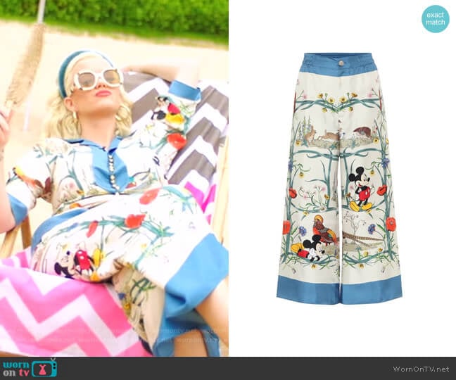 Gucci x Disney Printed Silk Palazzo Pants worn by Katy Perry on American Idol