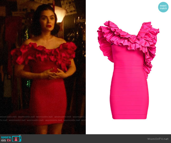 Herve Leger Crisscross Ruffle Mini Dress worn by Katy Keene (Lucy Hale) on Katy Keene