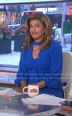 Hoda’s blue cutout ruffle front dress on Today