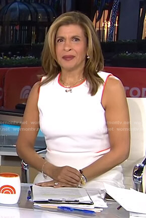 Hoda’s white dress with orange contrast trim on Today