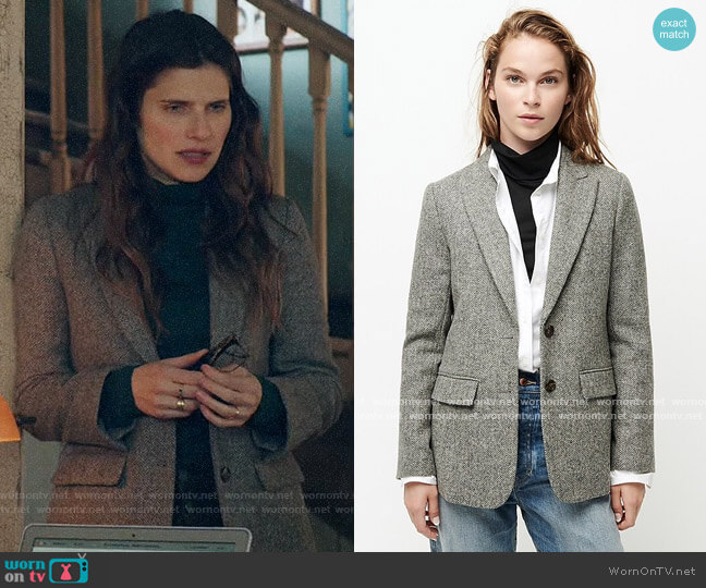J. Crew Boyfriend blazer in English herringbone wool worn by Rio (Lake Bell) on Bless This Mess