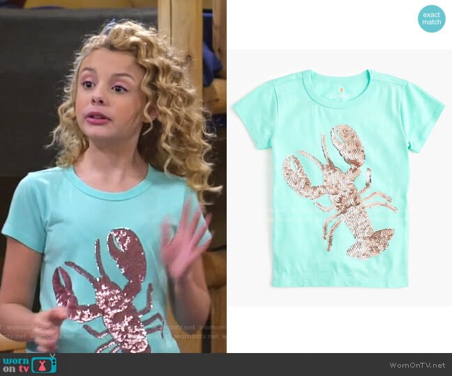 J. Crew Girls' Sequin Lobster T-shirt worn by Destiny Baker (Mallory James Mahoney) on Bunkd