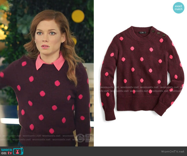 J. Crew Button Detail Supersoft Dot Crewneck Sweater worn by Zoey Clarke (Jane Levy) on Zoeys Extraordinary Playlist