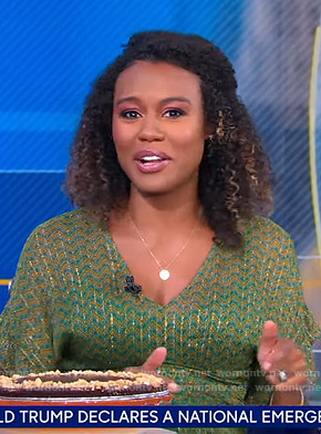 Janai’s green metallic zig-zag stripe dress on Good Morning America