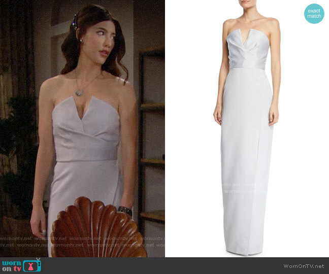 Jay Godfrey Darcy Strapless V-Neck Gown w/ Slit worn by Steffy Forrester (Jacqueline MacInnes Wood) on The Bold and the Beautiful