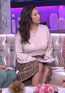 Jeannie’s brown plaid pencil skirt on The Real