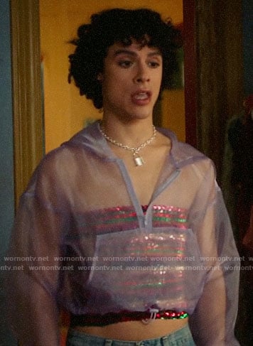 Jorje’s sheer purple hoodie on Katy Keene