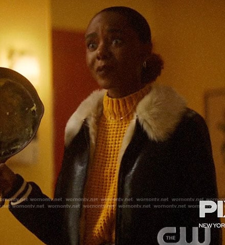 Josie’s leather jacket with fur collar on Katy Keene