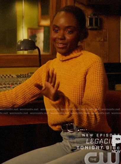 Josie’s yellow textured sweater on Katy Keene