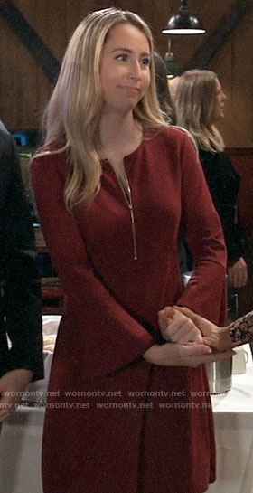 Josslyn’s red zip-front bell-sleeve dress on General Hospital