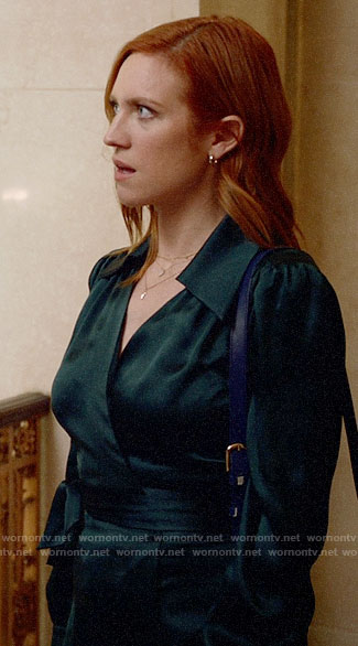 Julia’s green wrap blouse on Almost Family