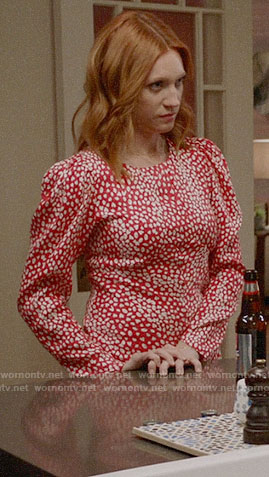 Julia’s red leopard print puff sleeve dress on Almost Family
