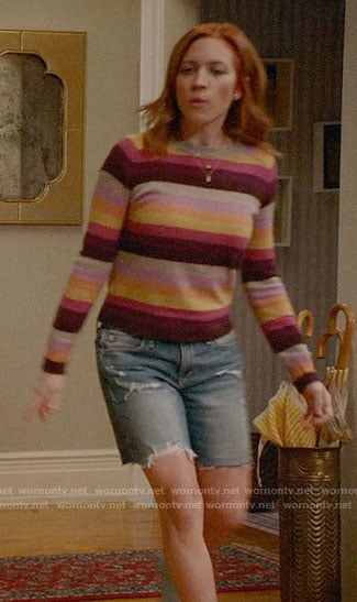 Julia’s striped sweater and denim shorts on Almost Family