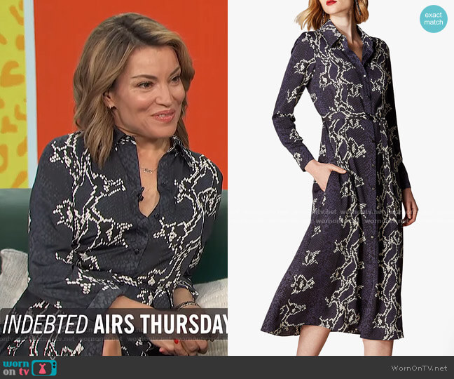 Karen Millen Snake Print Midi Shirt Dress worn by Kit Hoover on Access Hollywood