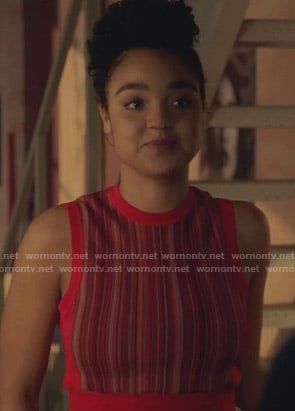 Kat’s red striped sleeveless top on The Bold Type
