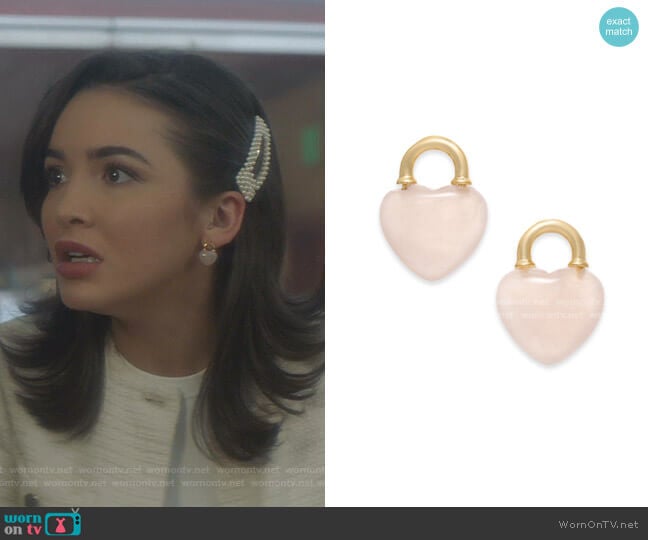 Kate Spade Gold-Tone Stone Heart Stud Earrings worn by Bess (Maddison Jaizani) on Nancy Drew