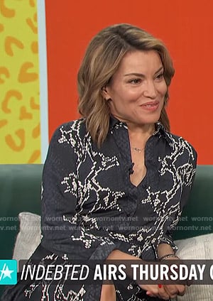 Kit’s navy snake print shirtdress on Access Hollywood
