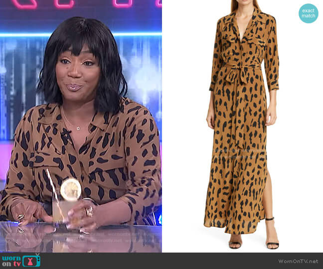 L'Agence Leopard Print Silk Maxi Shirtdress