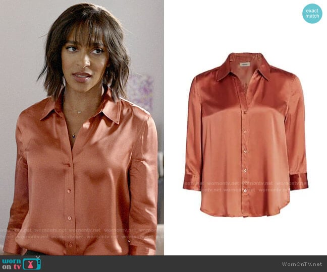 L'Agence Dani Blouse in Dusty Rose worn by Edie Palmer (Megalyn Echikunwoke) on Almost Family