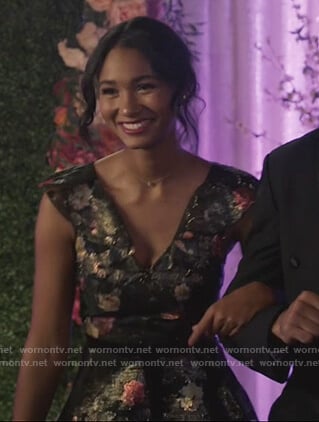 Layla’s black floral jacquard gown on All American